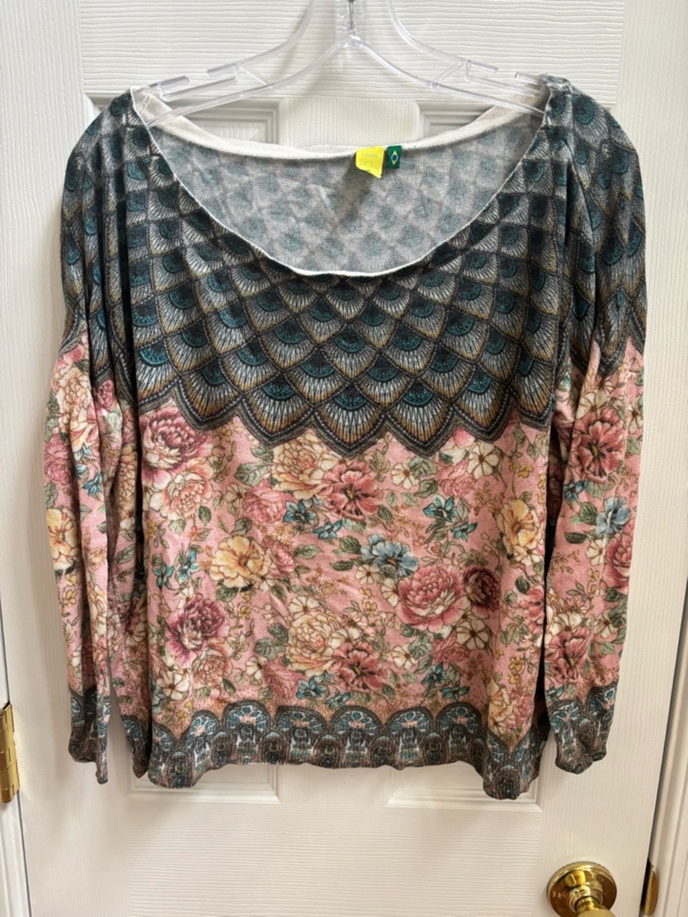 Farm Rio Boho Floral Women's Long Sleeve 100% Viscose Sweater, SEE NOTES
